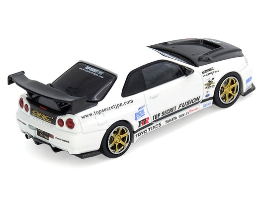 Nissan Skyline GT-R (R34) "Top Secret" RHD (Right Hand Drive) White with Carbon Hood 1/64 Diecast Model Car by Inno Models LuxuryLifeWay Online Store