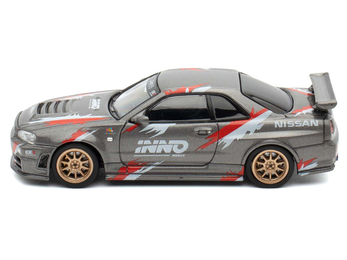 Nissan Skyline GT-R (R34) Z-Tune RHD (Right Hand Drive) Gray Metallic with Graphics "Indonesia Diecast Expo 2024 Exclusive Edition" 1/64 Diecast Model Car by Inno Models LuxuryLifeWay Online Store