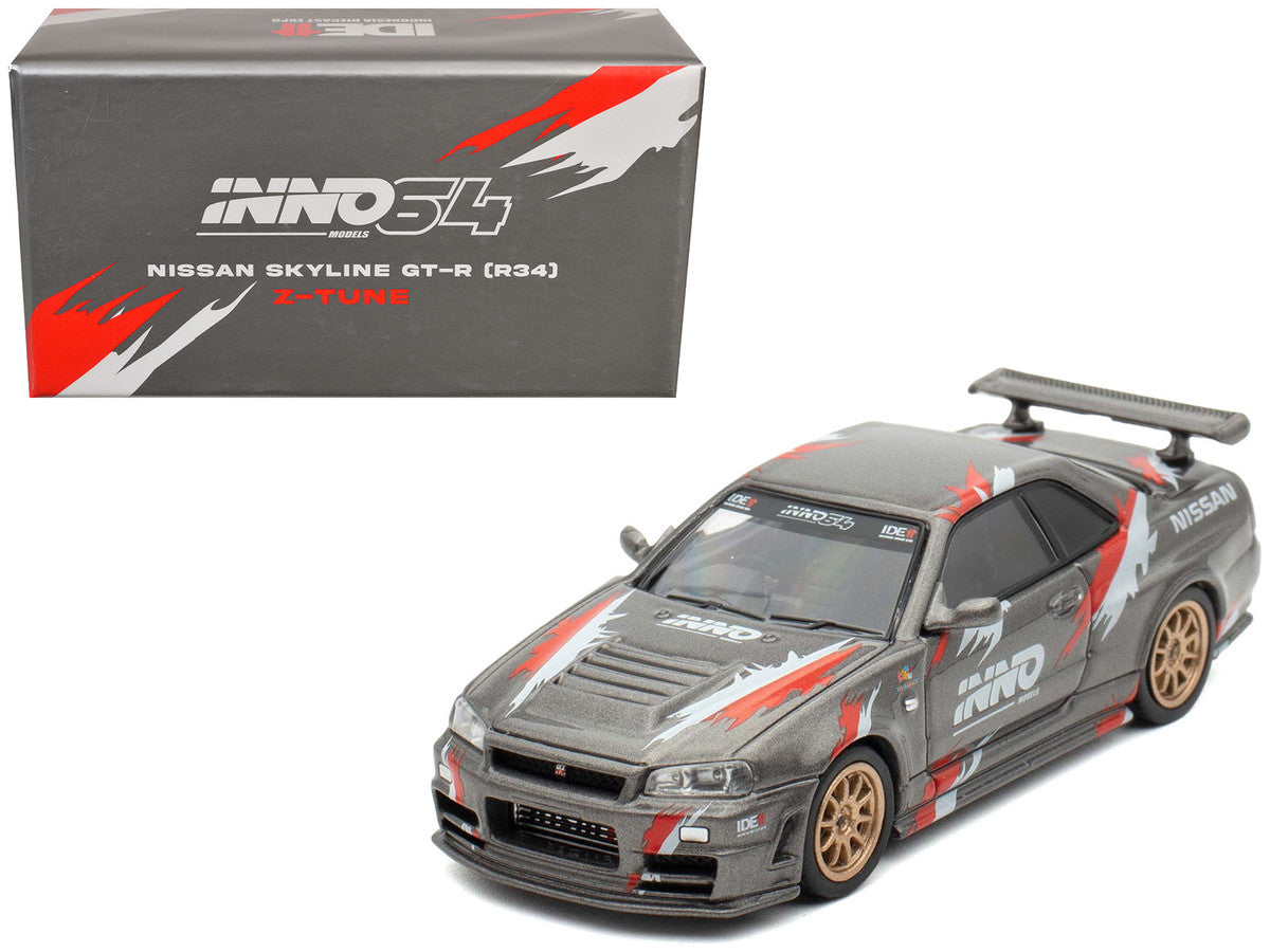 Nissan Skyline GT-R (R34) Z-Tune RHD (Right Hand Drive) Gray Metallic with Graphics "Indonesia Diecast Expo 2024 Exclusive Edition" 1/64 Diecast Model Car by Inno Models LuxuryLifeWay Online Store