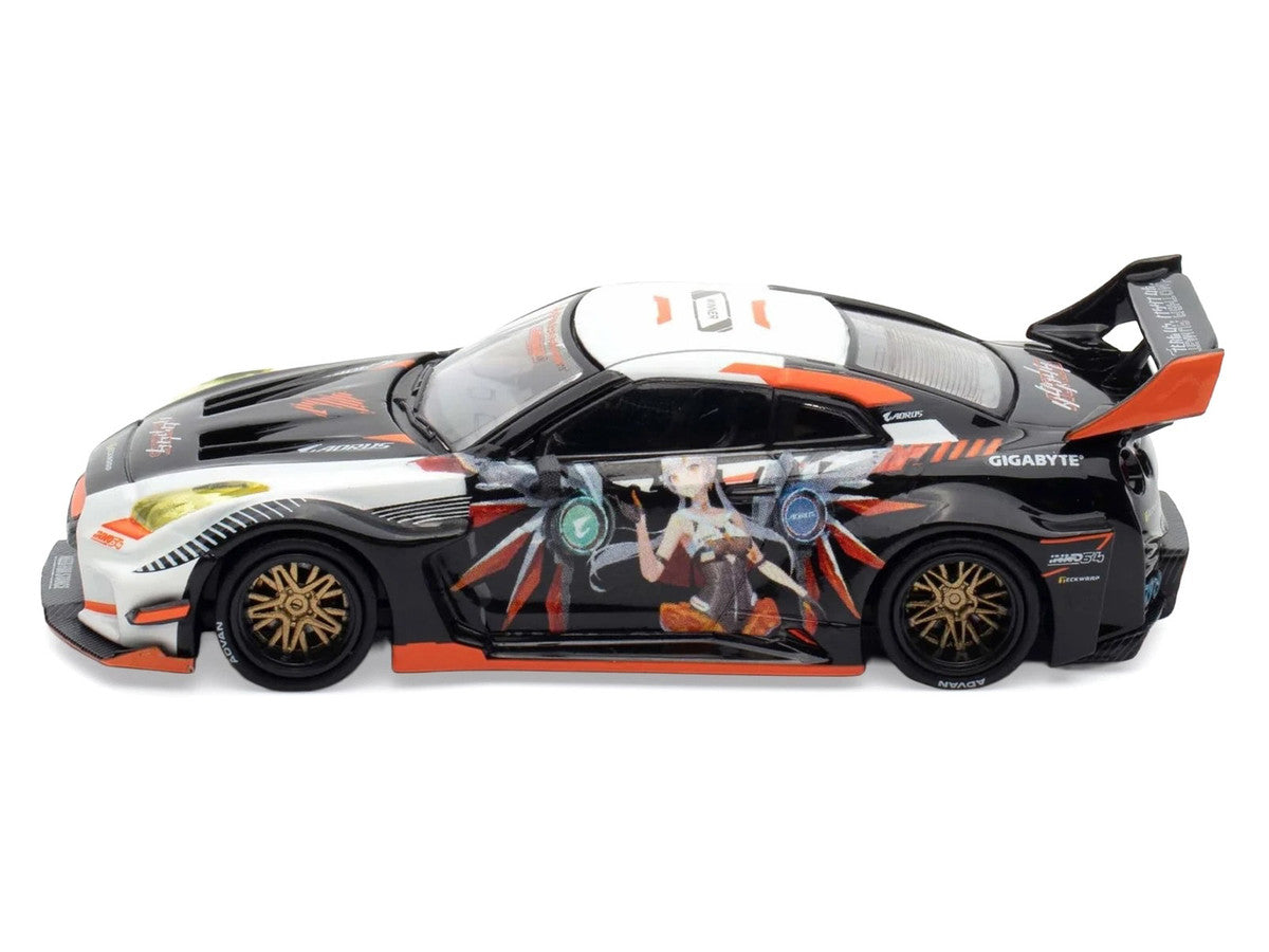 Nissan GT-R (R35) Widebody RHD (Right Hand Drive) Black and White with Graphics "AORUS X INNO64 Limited Edition" 1/64 Diecast Model Car by Inno Models LuxuryLifeWay Online Store