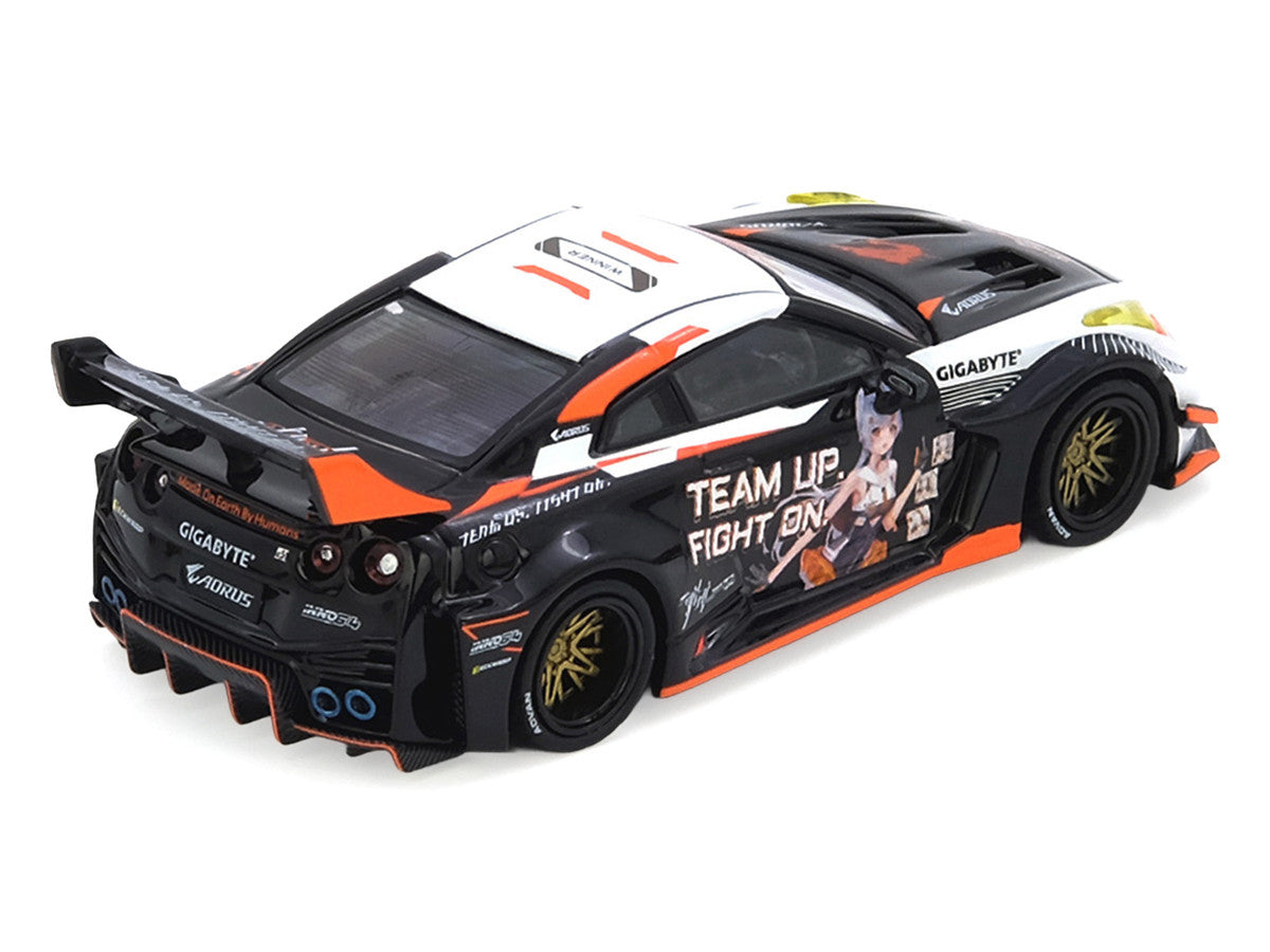 Nissan GT-R (R35) Widebody RHD (Right Hand Drive) Black and White with Graphics "AORUS X INNO64 Limited Edition" 1/64 Diecast Model Car by Inno Models LuxuryLifeWay Online Store