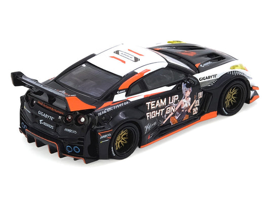 Nissan GT-R (R35) Widebody RHD (Right Hand Drive) Black and White with Graphics "AORUS X INNO64 Limited Edition" 1/64 Diecast Model Car by Inno Models LuxuryLifeWay Online Store