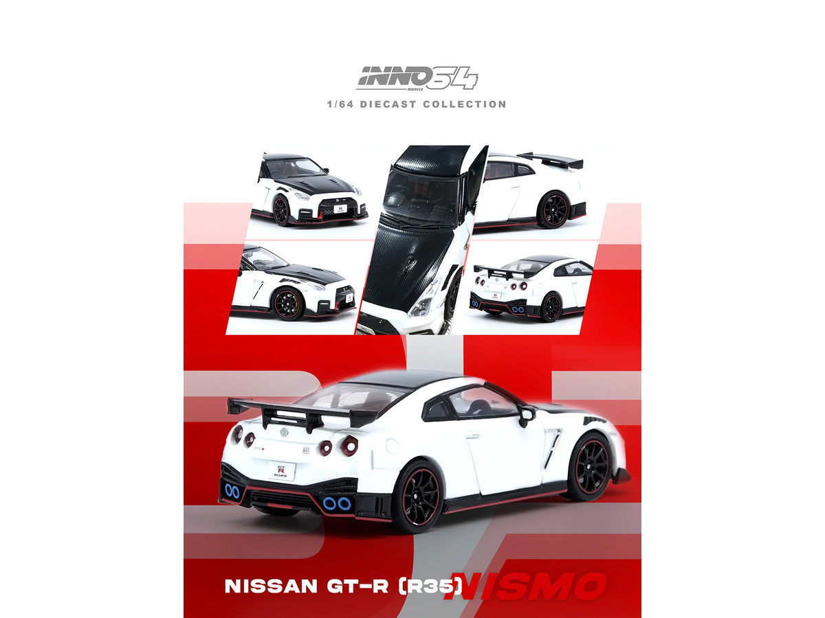 Nissan GT-R (R35) Nismo RHD (Right Hand Drive) White with Carbon Hood and Top 1/64 Diecast Model Car by Inno Models LuxuryLifeWay Online Store