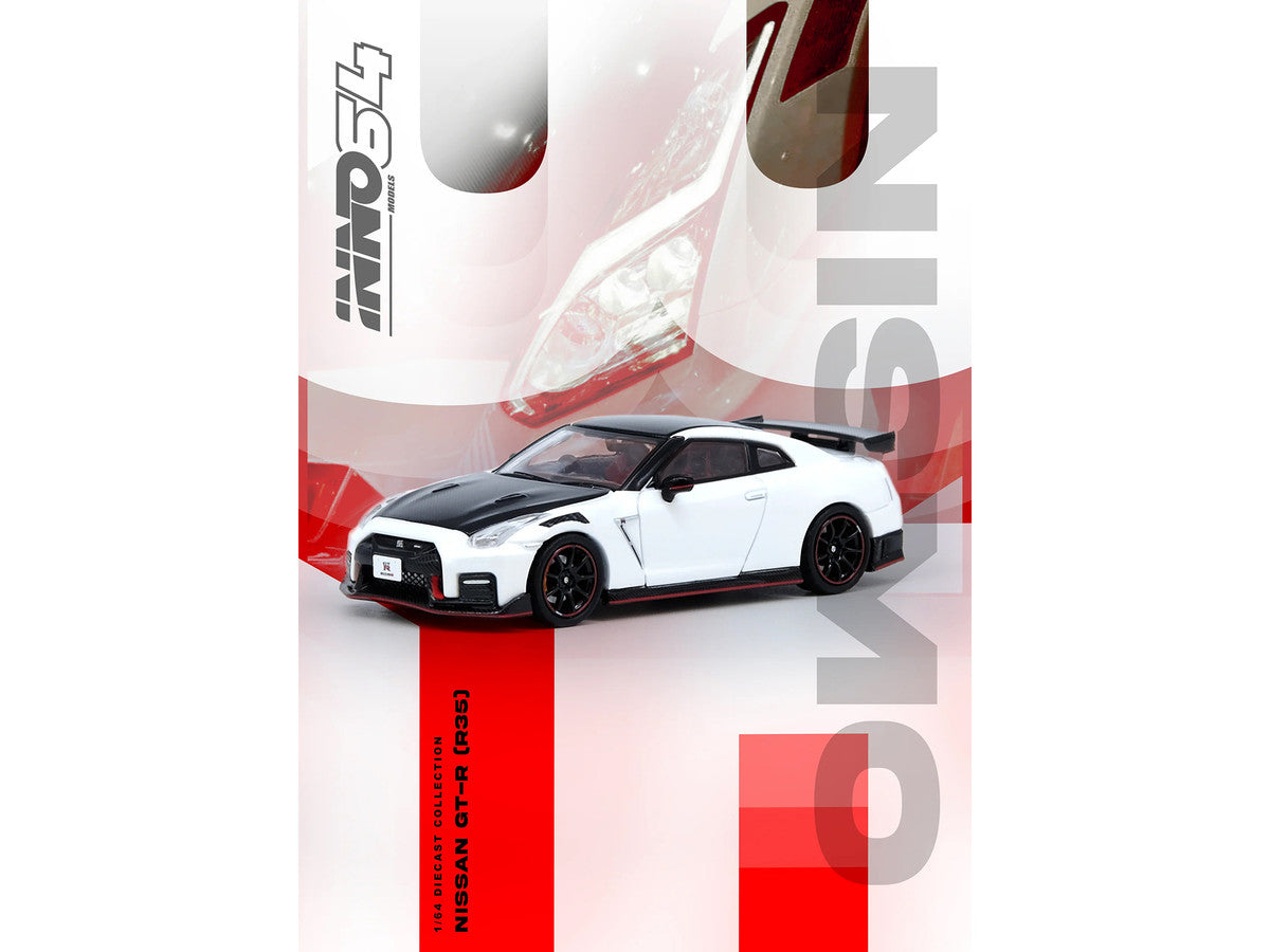 Nissan GT-R (R35) Nismo RHD (Right Hand Drive) White with Carbon Hood and Top 1/64 Diecast Model Car by Inno Models LuxuryLifeWay Online Store