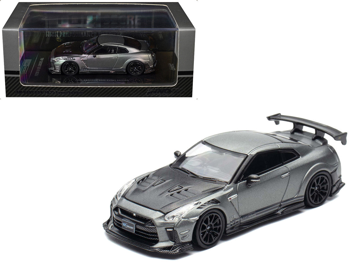 Nissan GT-R (R35) "Top Secret" RHD (Right Hand Drive) Gray Metallic with Carbon Hood "IAM Bangkok 2025 Event Edition" 1/64 Diecast Model Car by Inno Models LuxuryLifeWay Online Store