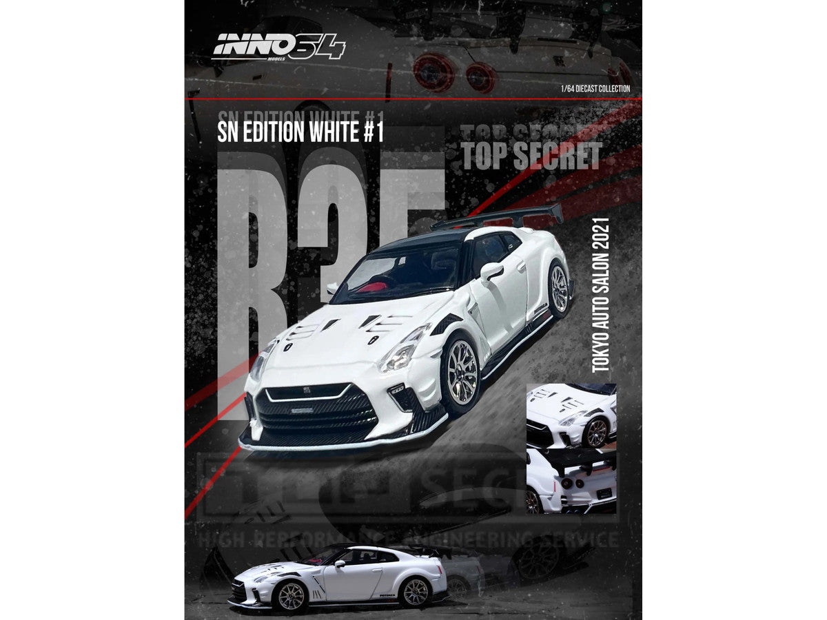 Nissan GT-R (R35) "Top Secret" RHD (Right Hand Drive) White with Black Top "Tokyo Auto Salon 2021" 1/64 Diecast Model Car by Inno Models LuxuryLifeWay Online Store