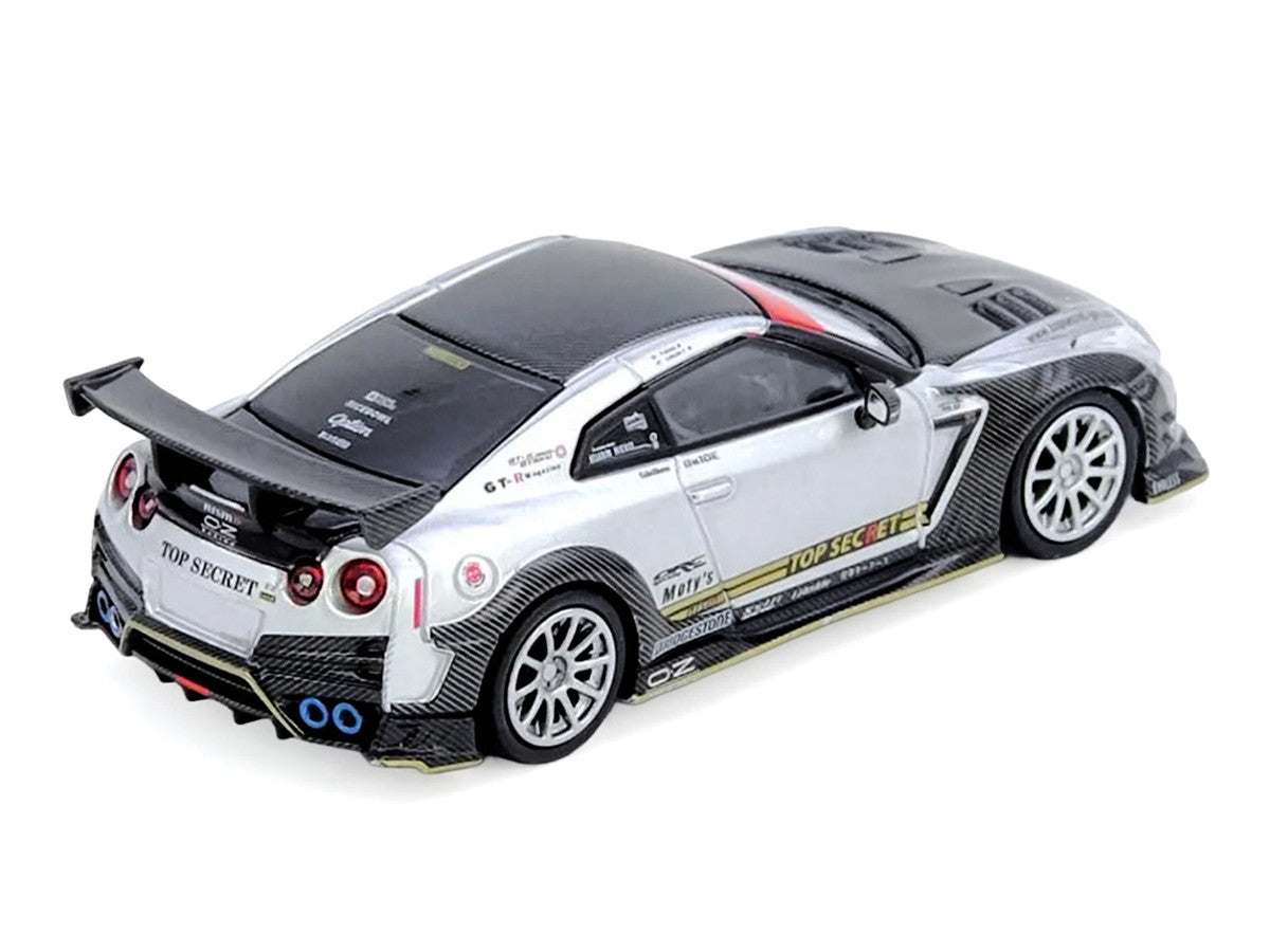 Nissan GT-R (R35) Top Secret RHD (Right Hand Drive) Silver Metallic with Carbon Hood and Top "Tokyo Auto Salon Hong Kong 2025 Event Edition" 1/64 Diecast Model Car by Inno Models LuxuryLifeWay Online Store