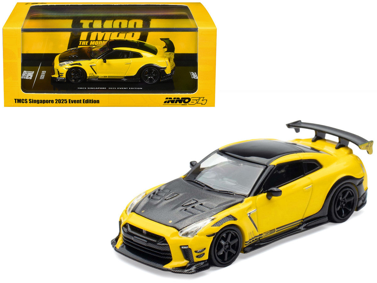 Nissan GT-R (R35) RHD (Right Hand Drive) Yellow with Carbon Hood and Black Top "The Model Car Show Singapore 2025 Event Edition" 1/64 Diecast Model Car by Inno Models LuxuryLifeWay Online Store