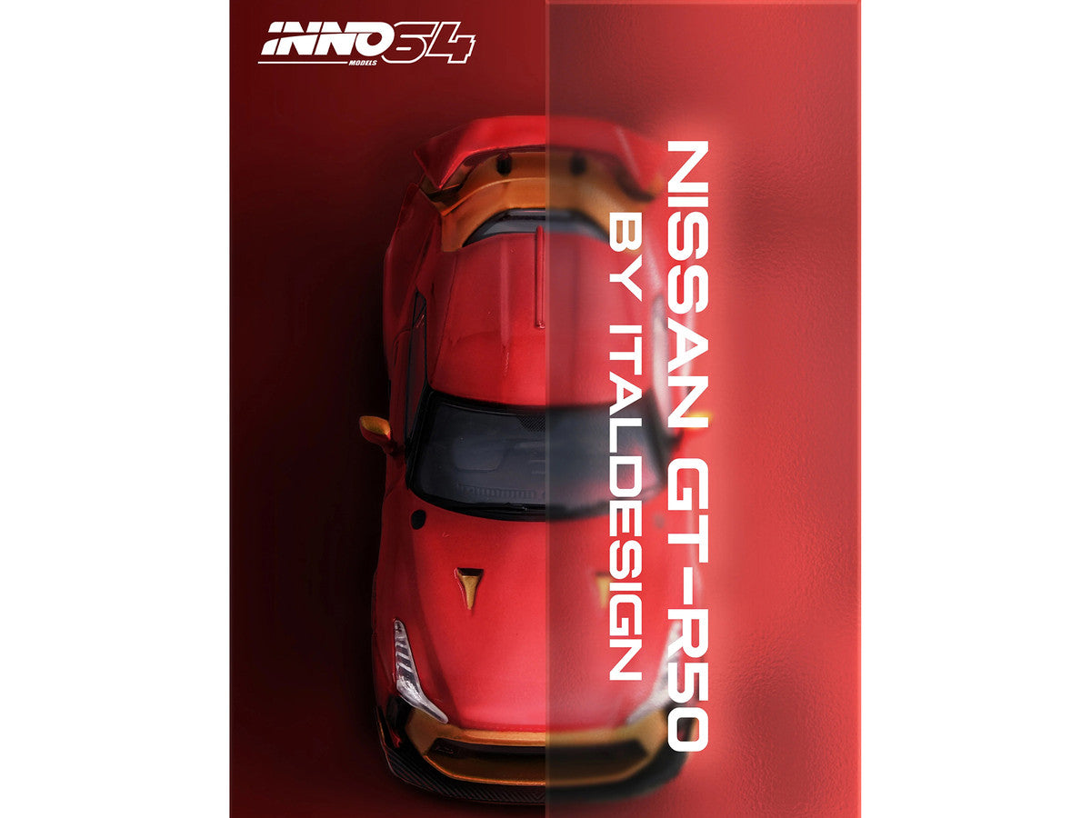 Nissan GT-R50 By ItalDesign Red Metallic with Gold Accents 1/64 Diecast Model Car by Inno Models LuxuryLifeWay Online Store