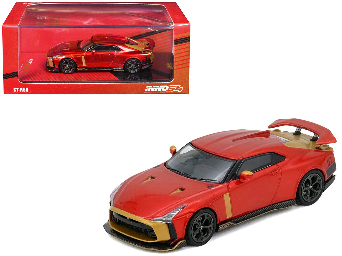 Nissan GT-R50 By ItalDesign Red Metallic with Gold Accents 1/64 Diecast Model Car by Inno Models LuxuryLifeWay Online Store