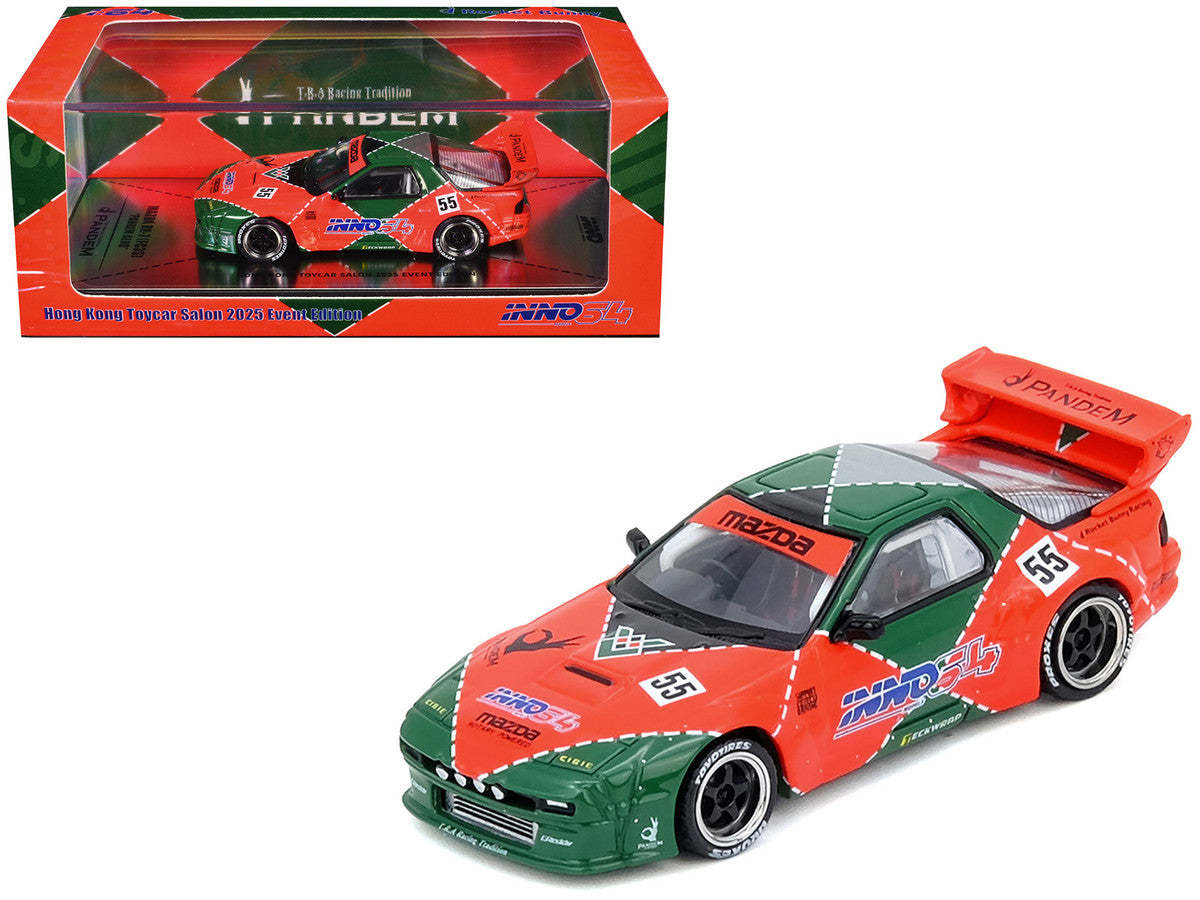 Mazda RX7 (FC3S) "Pandem Aero" RHD (Right Hand Drive) #55 Red and Green "Hong Kong Toycar Salon 2025 Event Edition" 1/64 Diecast Model Car by Inno Models LuxuryLifeWay Online Store