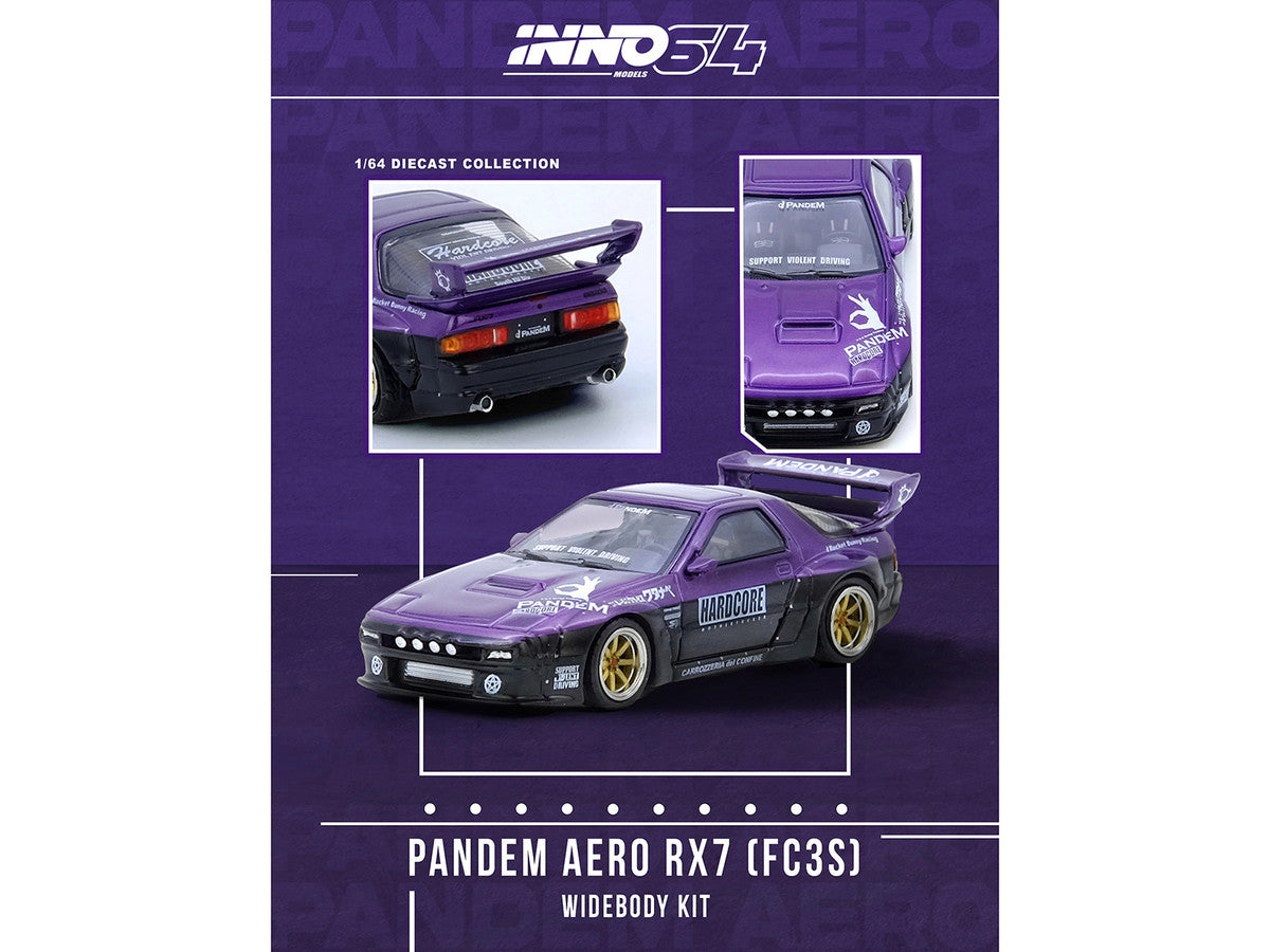 Mazda RX7 (FC3S) "Pandem Rocket Bunny" Kit Purple Metallic and Black 1/64 Diecast Model Car by Inno Models LuxuryLifeWay Online Store