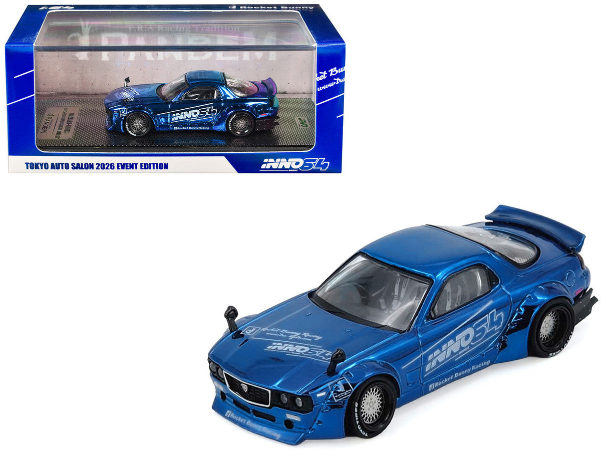 Mazda RX-7 (FD3S) RHD (Right Hand Drive) "Pandem Rocket Bunny" Blue Chrome "Tokyo Auto Salon 2026 Event Edition" 1/64 Diecast Model Car by Inno Models LuxuryLifeWay Online Store