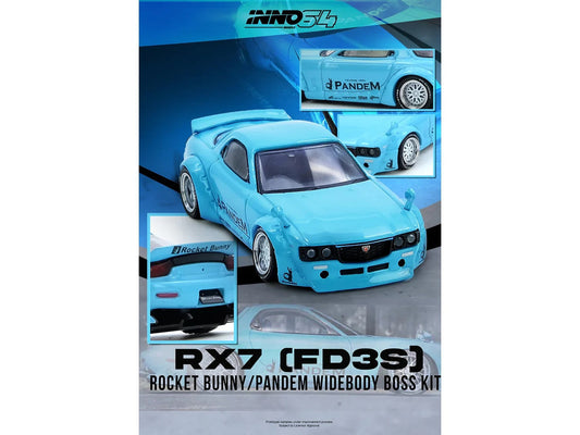 Mazda RX-7 (FD3S) RHD (Right Hand Drive) "Pandem Rocket Bunny" Light Blue 1/64 Diecast Model Car by Inno Models LuxuryLifeWay Online Store