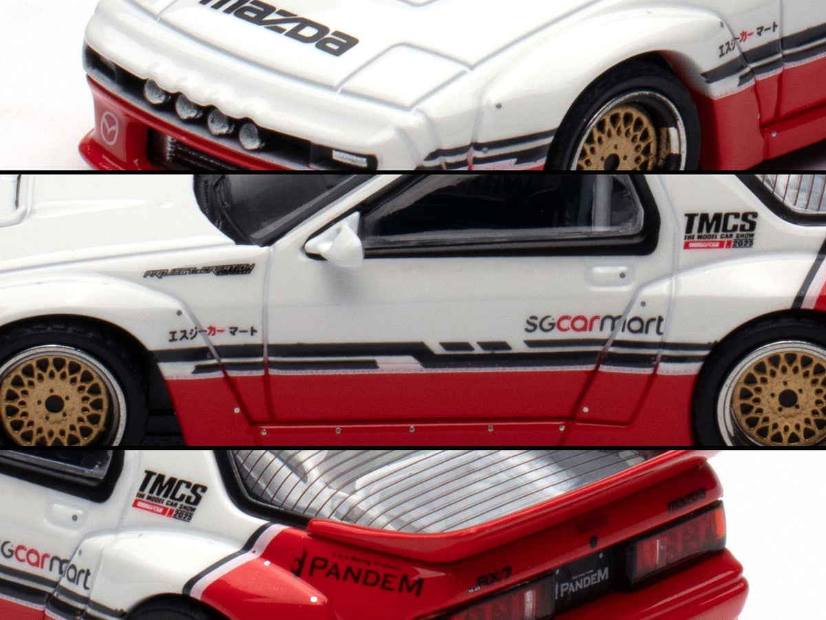 Mazda RX-7 (FC3S) "Pandem Rocket Bunny" White and Red with Black Stripes "The Model Car Show Singapore 2025 Event Edition" 1/64 Diecast Model Car by Inno Models LuxuryLifeWay Online Store
