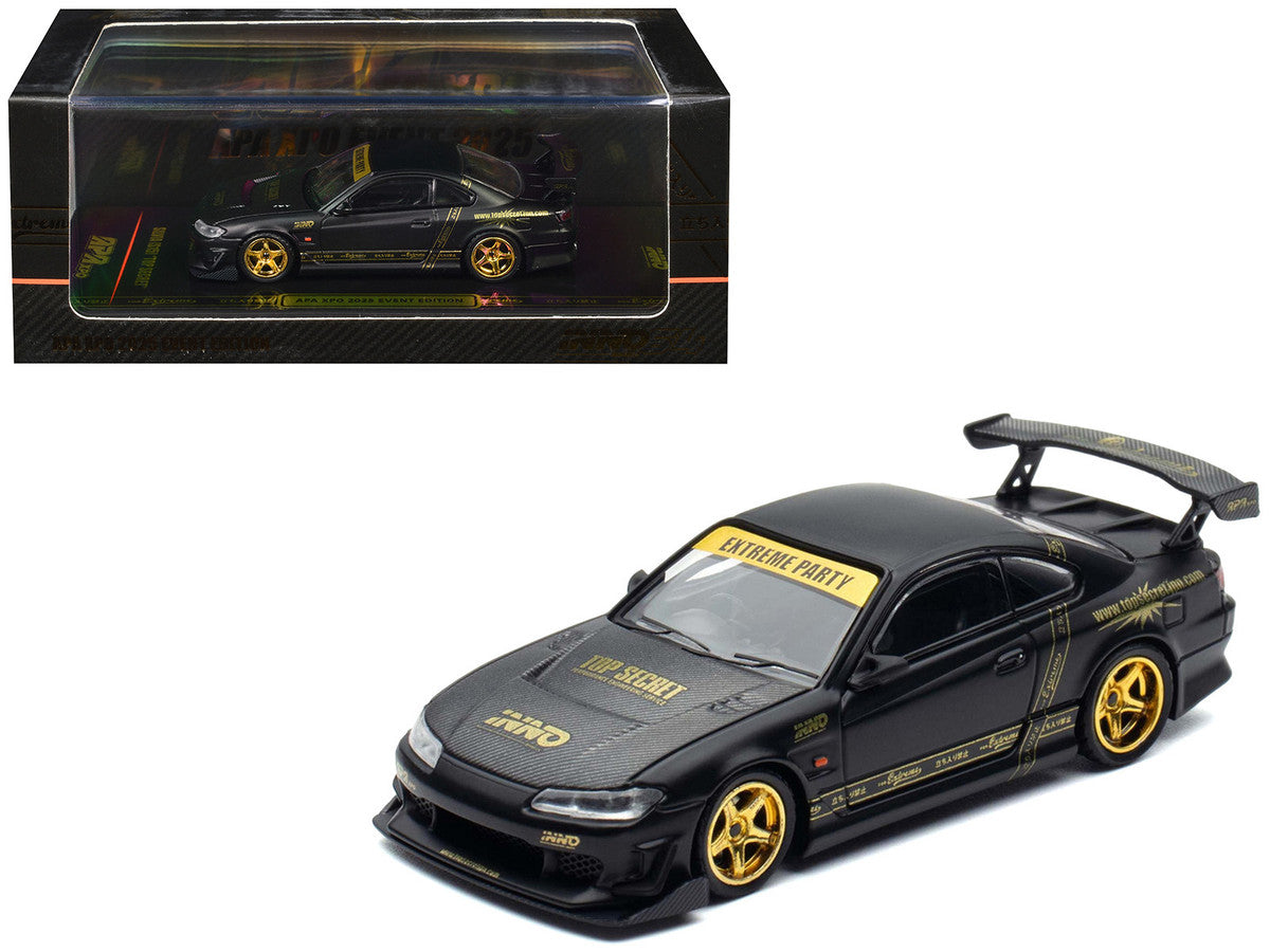 Nissan "Top Secret" Silvia (S15) RHD (Right Hand Drive) Matt Black with Carbon Hood "APA XPO 2025 Event Edition VIP Ticket Bundle" 1/64 Diecast Model Car by Inno Models LuxuryLifeWay Online Store