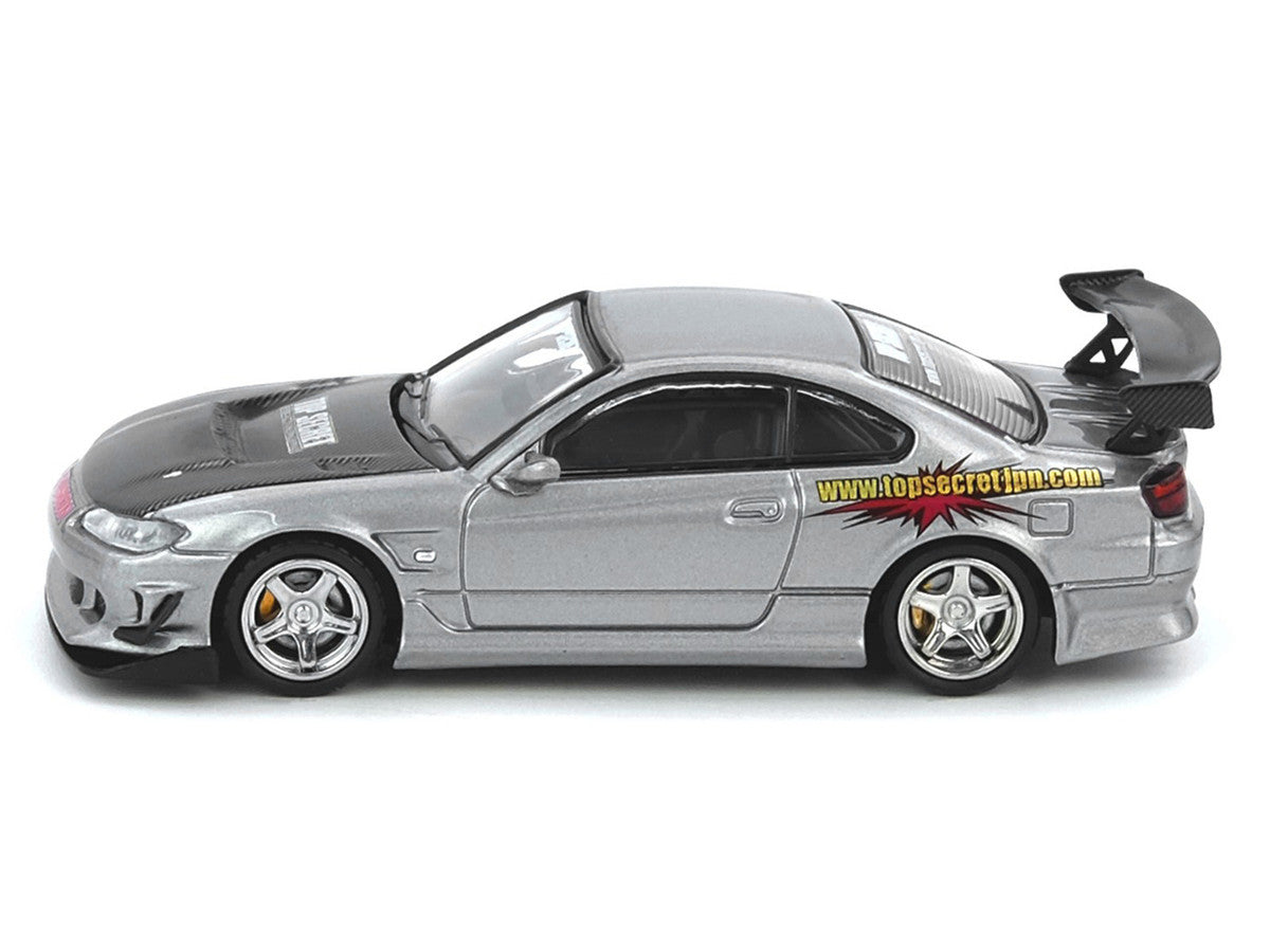 Nissan "Top Secret" Silvia (S15) RHD (Right Hand Drive) Silver Metallic with Carbon Hood 1/64 Diecast Model Car by Inno Models LuxuryLifeWay Online Store