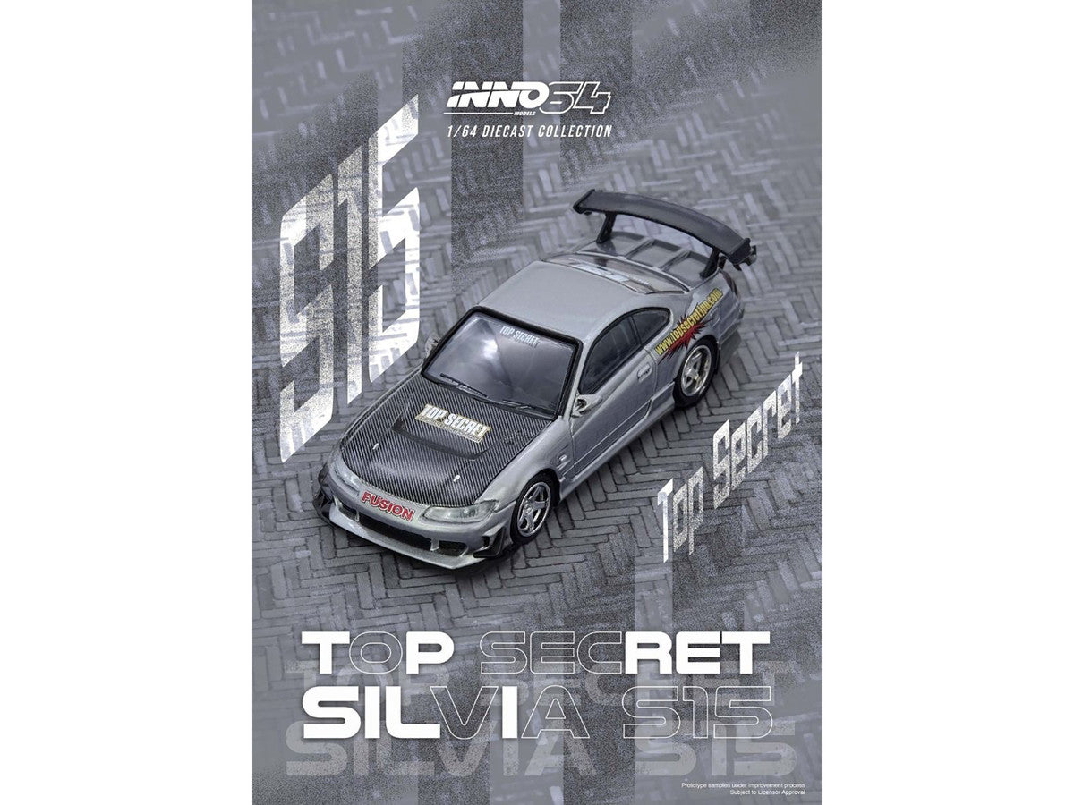 Nissan "Top Secret" Silvia (S15) RHD (Right Hand Drive) Silver Metallic with Carbon Hood 1/64 Diecast Model Car by Inno Models LuxuryLifeWay Online Store