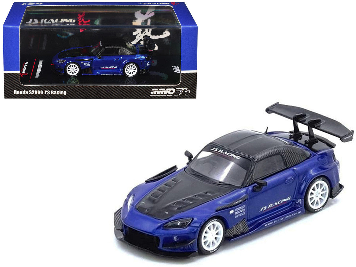 Honda S2000 RHD (Right Hand Drive) "J's Racing" Blue Metallic with Carbon Hood and Top 1/64 Diecast Model Car by Inno Models LuxuryLifeWay Online Store