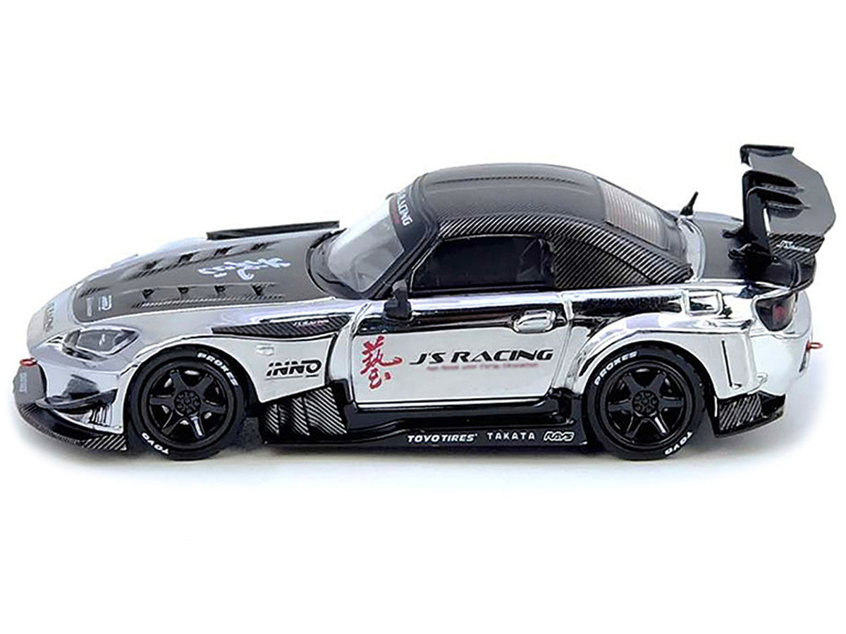 Honda S2000 RHD (Right Hand Drive) "J's Racing" Chrome Silver with Carbon Hood and Top with Graphics "Tokyo Auto Salon Hong Kong 2025 Event Edition" 1/64 Diecast Model Car by Inno Models LuxuryLifeWay Online Store