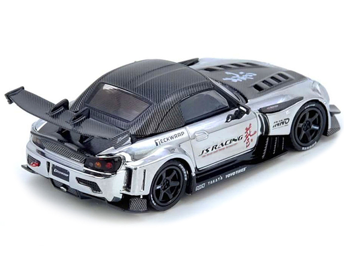 Honda S2000 RHD (Right Hand Drive) "J's Racing" Chrome Silver with Carbon Hood and Top with Graphics "Tokyo Auto Salon Hong Kong 2025 Event Edition" 1/64 Diecast Model Car by Inno Models LuxuryLifeWay Online Store