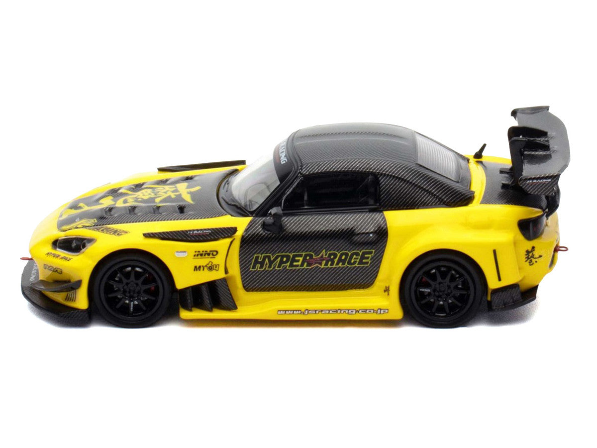Honda S2000 RHD (Right Hand Drive) "J's Racing" Yellow with Carbon Hood and Top with Graphics "Tokyo Auto Salon Kuala Lumpur 2025 Event Edition" 1/64 Diecast Model Car by Inno Models LuxuryLifeWay Online Store
