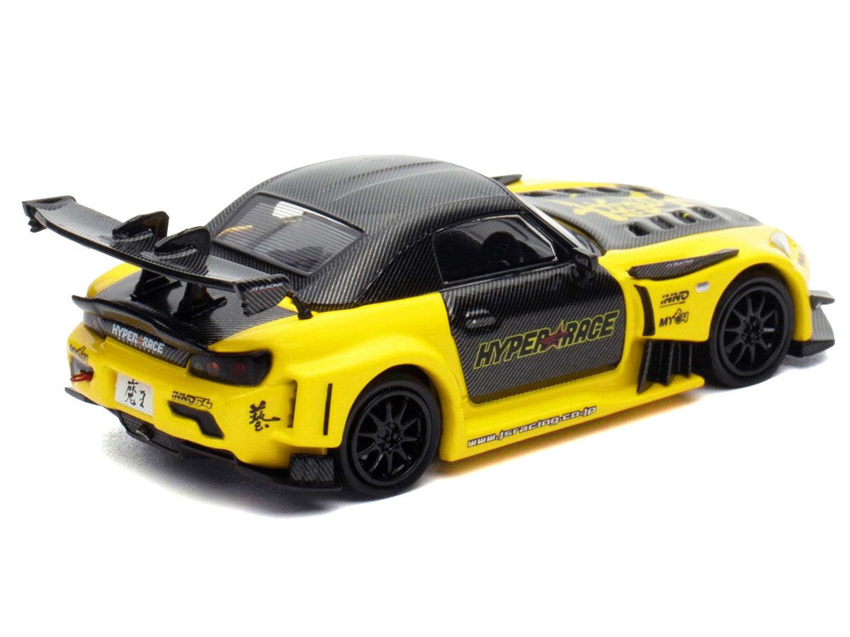 Honda S2000 RHD (Right Hand Drive) "J's Racing" Yellow with Carbon Hood and Top with Graphics "Tokyo Auto Salon Kuala Lumpur 2025 Event Edition" 1/64 Diecast Model Car by Inno Models LuxuryLifeWay Online Store