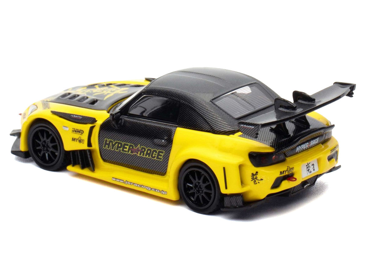 Honda S2000 RHD (Right Hand Drive) "J's Racing" Yellow with Carbon Hood and Top with Graphics "Tokyo Auto Salon Kuala Lumpur 2025 Event Edition" 1/64 Diecast Model Car by Inno Models LuxuryLifeWay Online Store