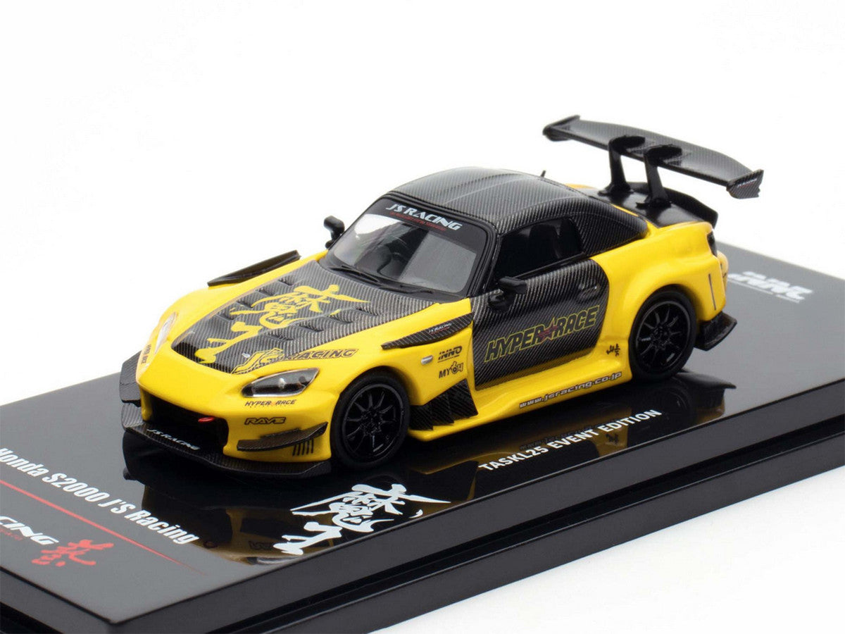 Honda S2000 RHD (Right Hand Drive) "J's Racing" Yellow with Carbon Hood and Top with Graphics "Tokyo Auto Salon Kuala Lumpur 2025 Event Edition" 1/64 Diecast Model Car by Inno Models LuxuryLifeWay Online Store