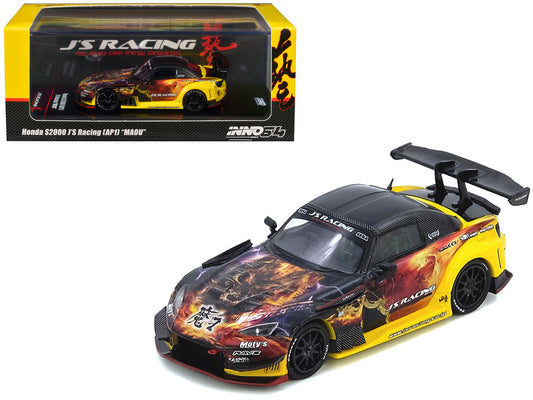 Honda S2000 (AP1) RHD (Right Hand Drive) "J's Racing - Maou" Yellow with Carbon Top with Graphics 1/64 Diecast Model Car by Inno Models LuxuryLifeWay Online Store