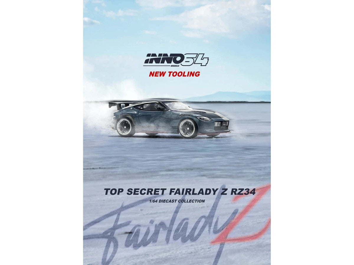 Nissan Fairlady Z "Top Secret" (RZ34) RHD (Right Hand Drive) Stealth Gray with Carbon Hood and Black Top 1/64 Diecast Model Car by Inno Models LuxuryLifeWay Online Store