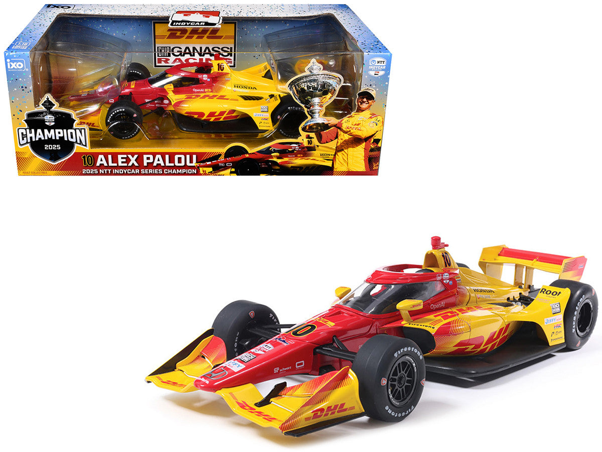 Dallara IndyCar #10 Alex Palou "DHL" Chip Ganassi Racing (Road Course Configuration) Champion "NTT IndyCar Series" (2025) 1/18 Diecast Model Car by IXO Models LuxuryLifeWay Online Store