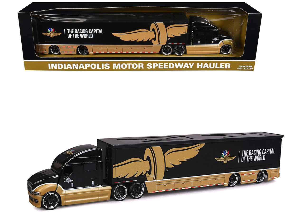 Indianapolis Motor Speedway Hauler Black and Gold 1/64 Diecast Model Car by IXO Models LuxuryLifeWay Online Store