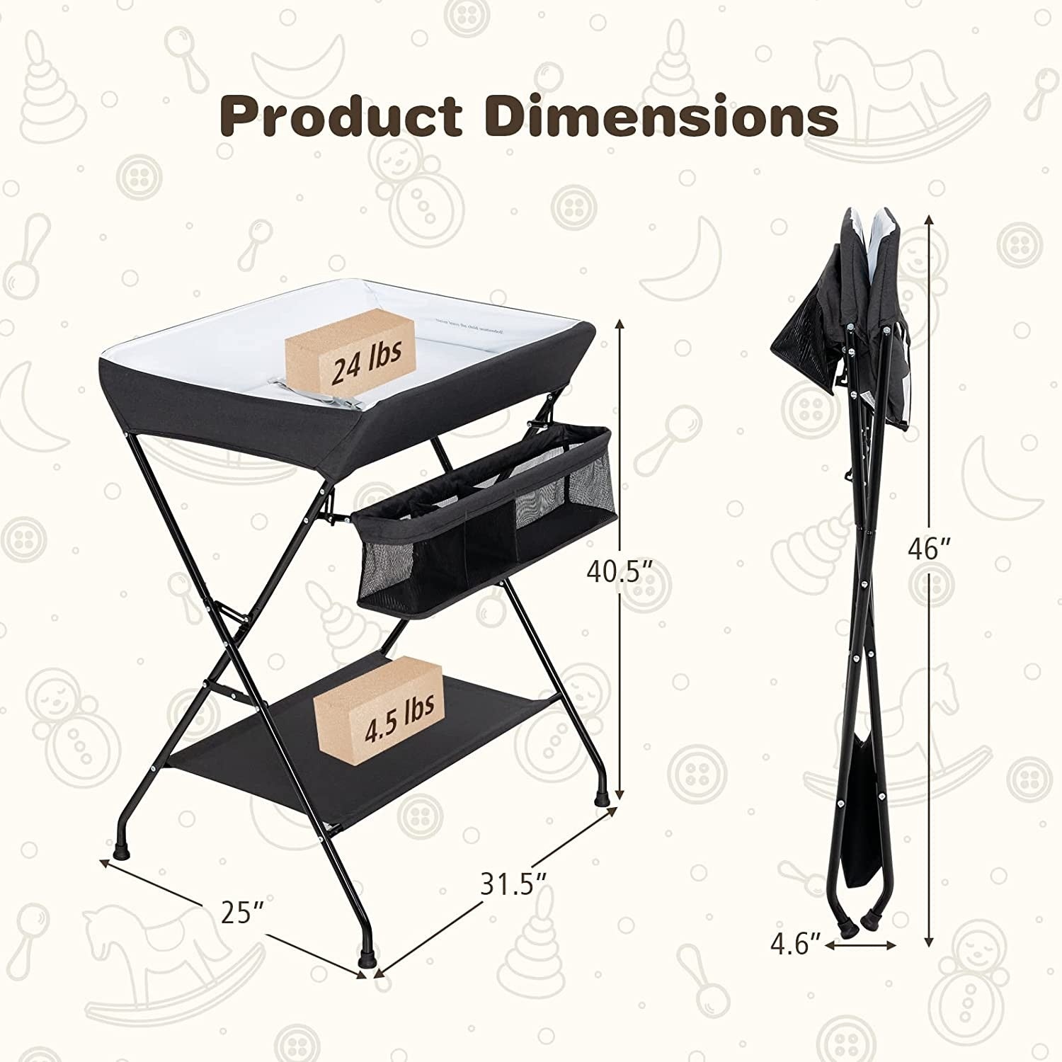 Black Folding  Wide Nursery Diaper Baby  Changing Table LuxuryLifeWay Online Store
