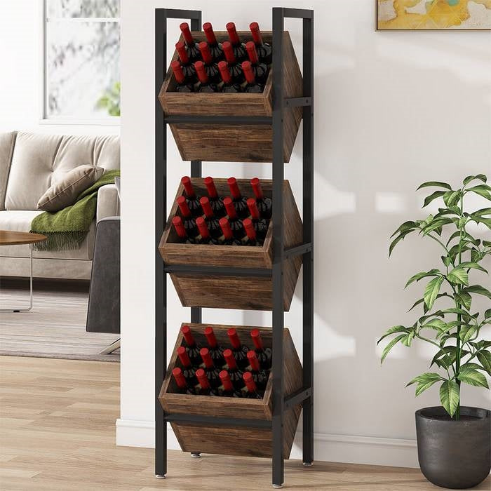 Rustic Farmhouse Industrial 3 Bin 36 Bottle Wine Rack Storage Display Shelf LuxuryLifeWay Online Store