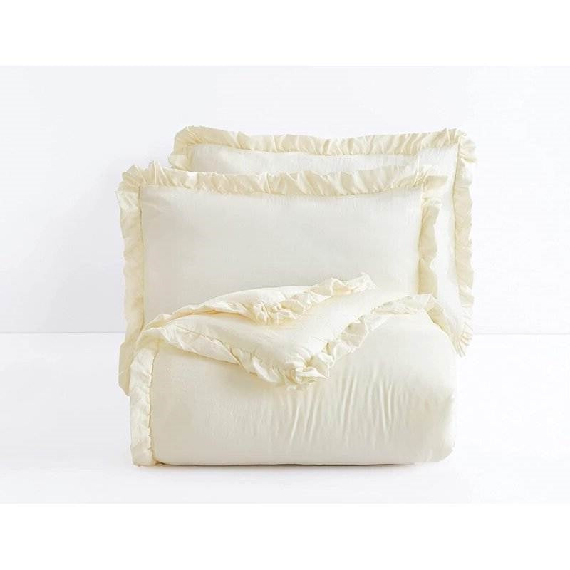 Full Size Ivory Microfiber 3-Piece Comforter Set with Ruffled Edge Trim LuxuryLifeWay Online Store
