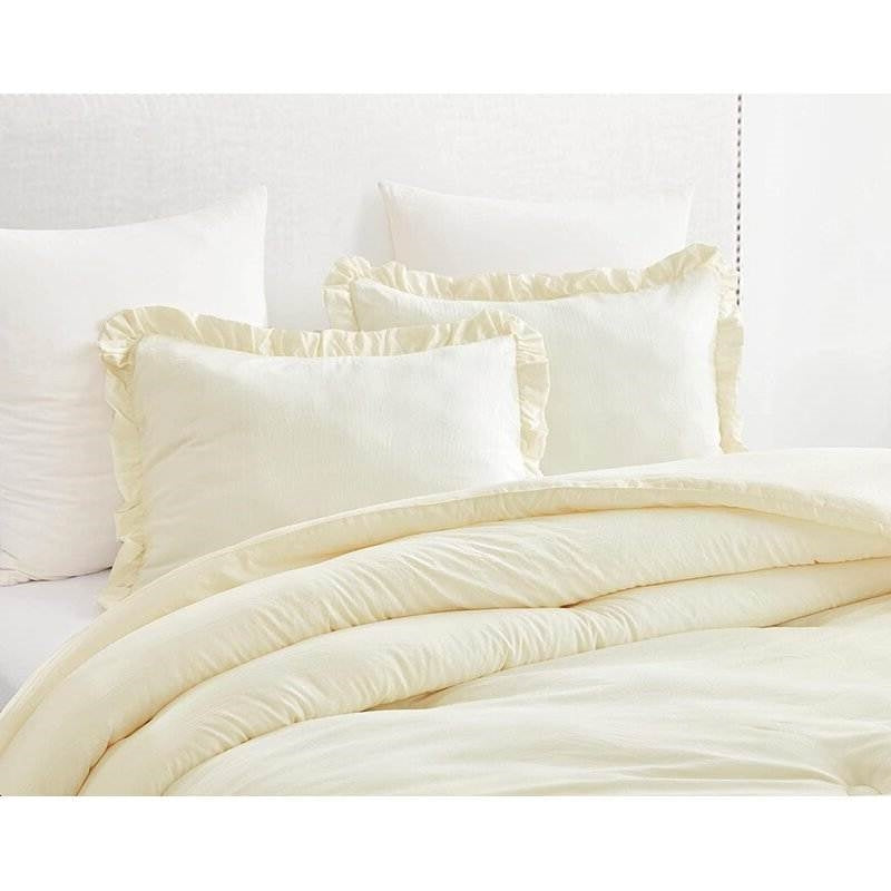 Full Size Ivory Microfiber 3-Piece Comforter Set with Ruffled Edge Trim LuxuryLifeWay Online Store
