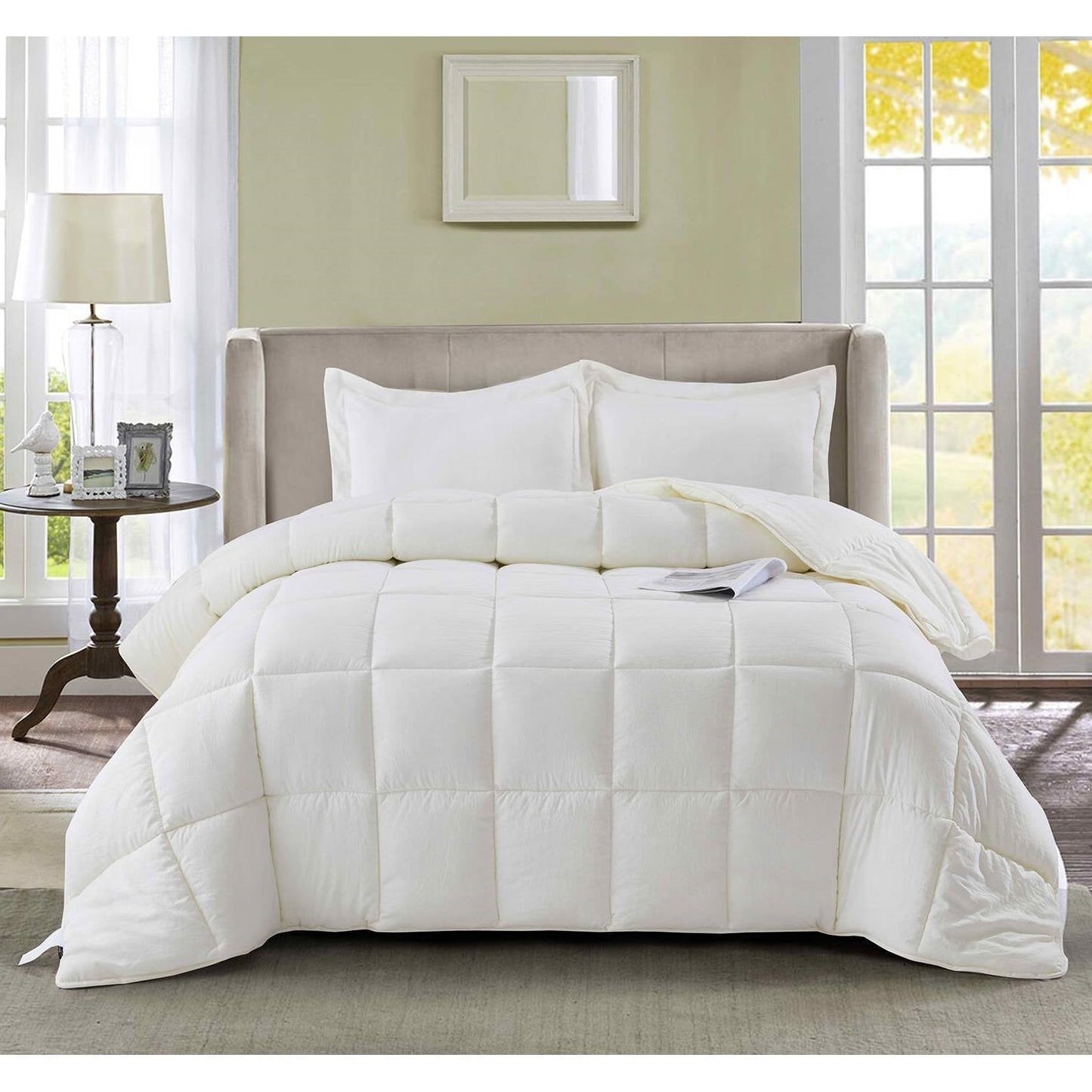 Queen Size Off White 3 Piece Microfiber Reversible Comforter Set LuxuryLifeWay Online Store