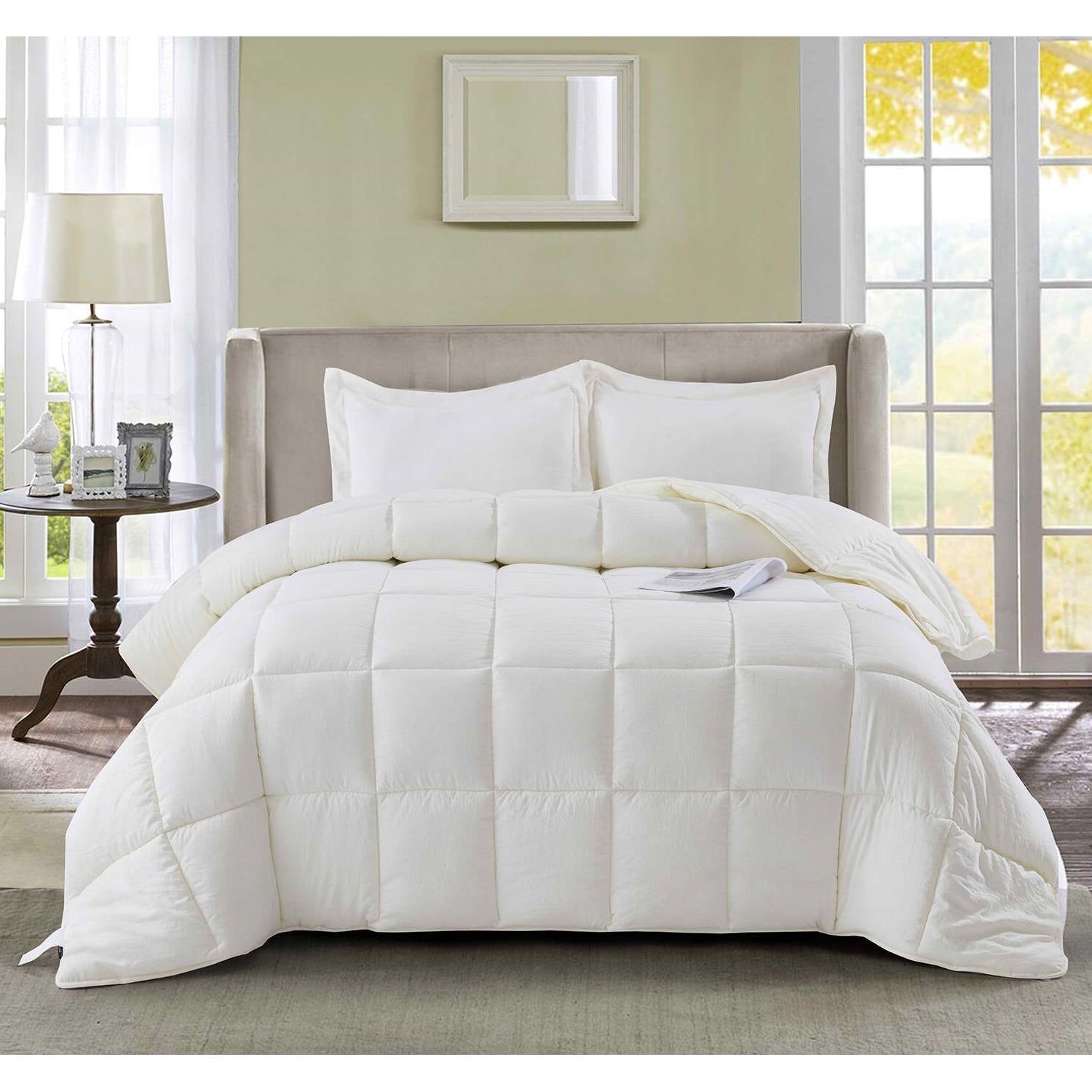 Queen Size Off White 3 Piece Microfiber Reversible Comforter Set LuxuryLifeWay Online Store