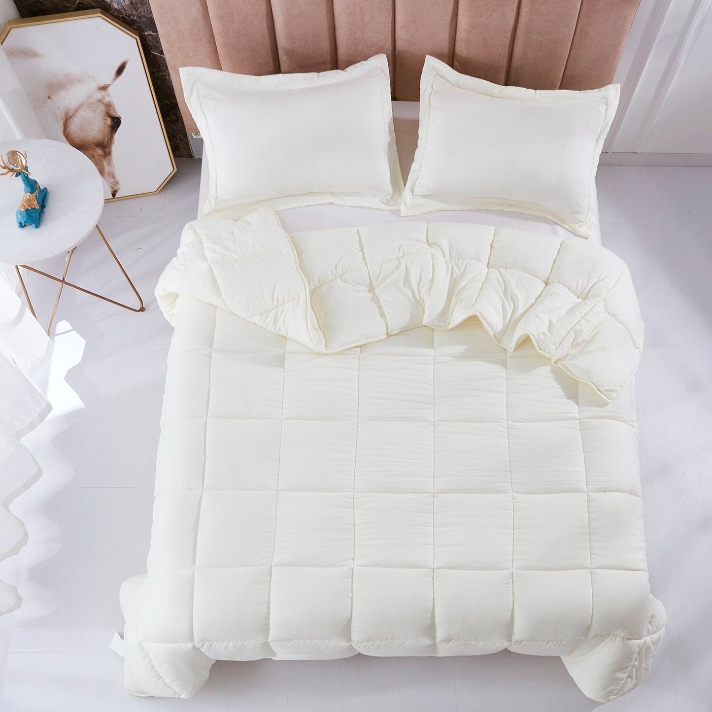Queen Size Off White 3 Piece Microfiber Reversible Comforter Set LuxuryLifeWay Online Store