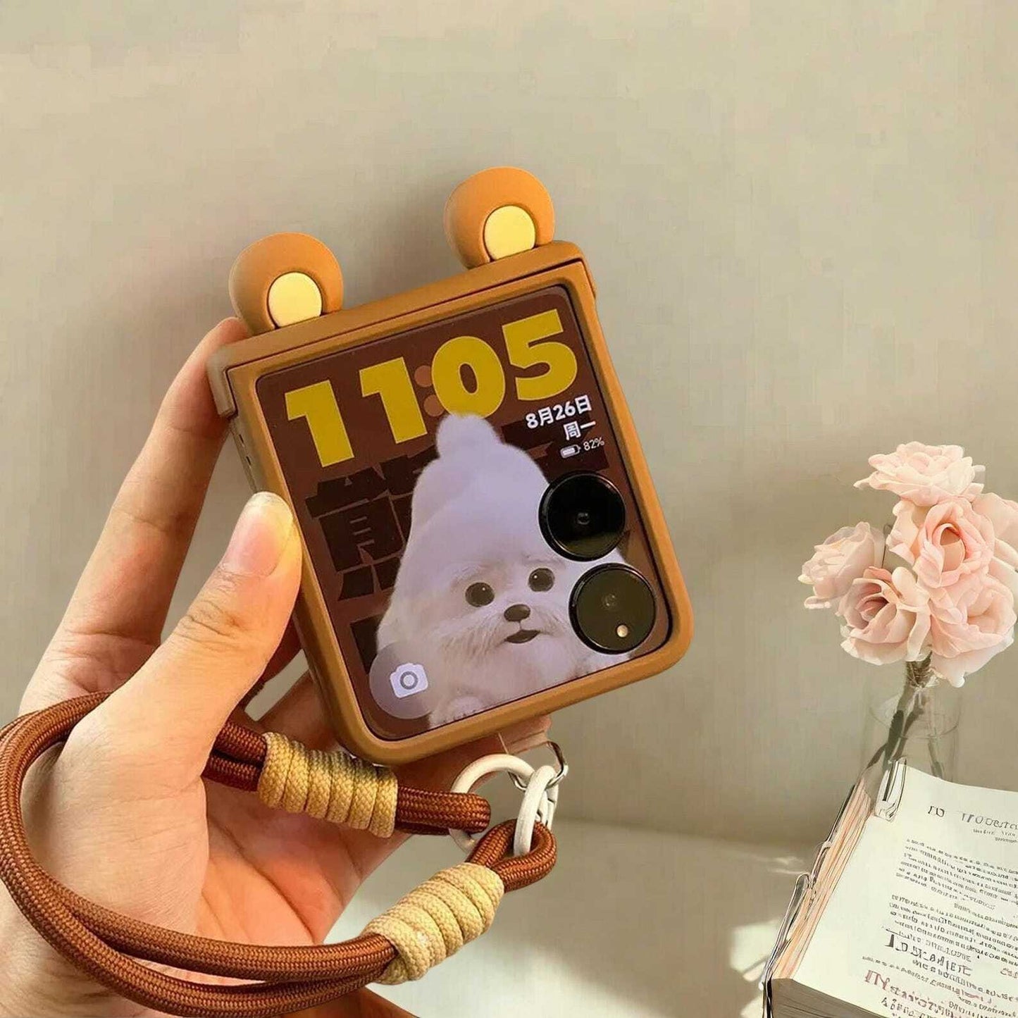 Cute Ears Hand Strap Hinge Case for Xiaomi MIX Flip - Stylish Protective Cover with Secure Chain Loop for MIX Flip Phones LuxuryLifeWay Online Store