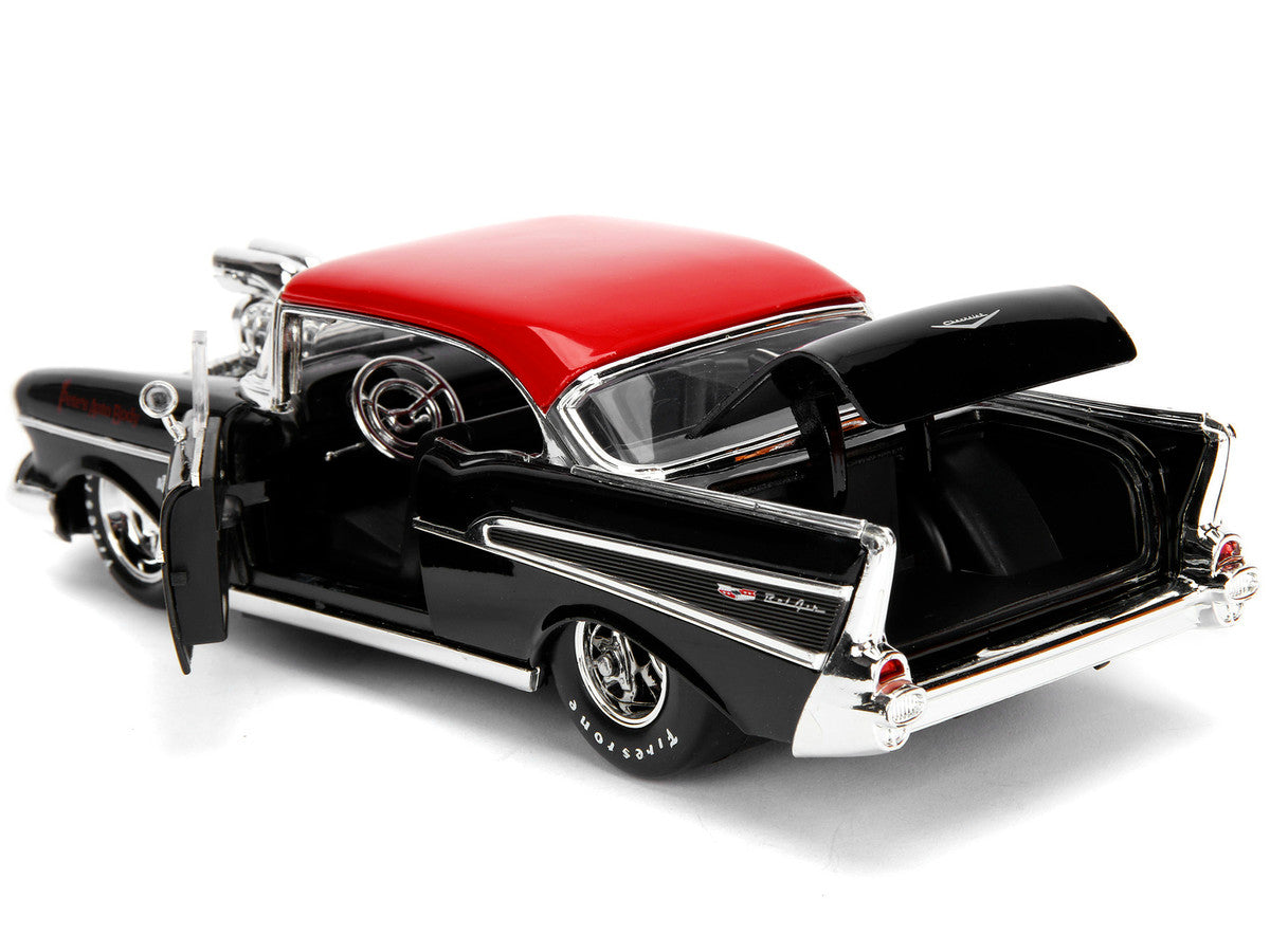 1957 Chevrolet Bel Air Black with Red Top "Pete's Auto Body: Black Widow" "Bigtime Muscle" Series 1/24 Diecast Model Car by Jada LuxuryLifeWay Online Store