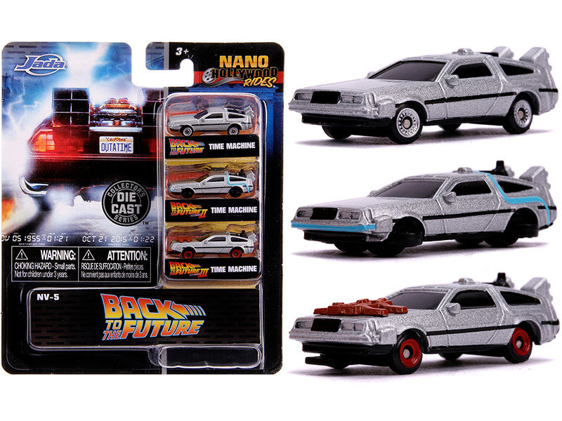 "Back to the Future" Time Machine 3 piece Set "Nano Hollywood Rides" Diecast Model Cars by Jada LuxuryLifeWay Online Store