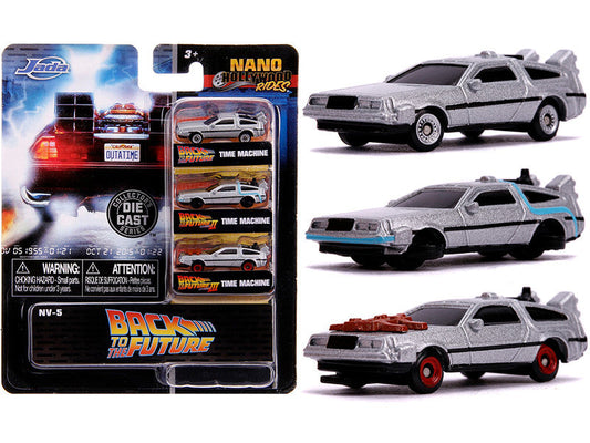 "Back to the Future" Time Machine 3 piece Set "Nano Hollywood Rides" Diecast Model Cars by Jada LuxuryLifeWay Online Store
