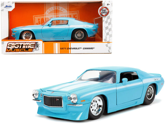 1971 Chevrolet Camaro Z/28 Light Blue with White Stripes "Bigtime Muscle" Series 1/24 Diecast Model Car by Jada LuxuryLifeWay Online Store