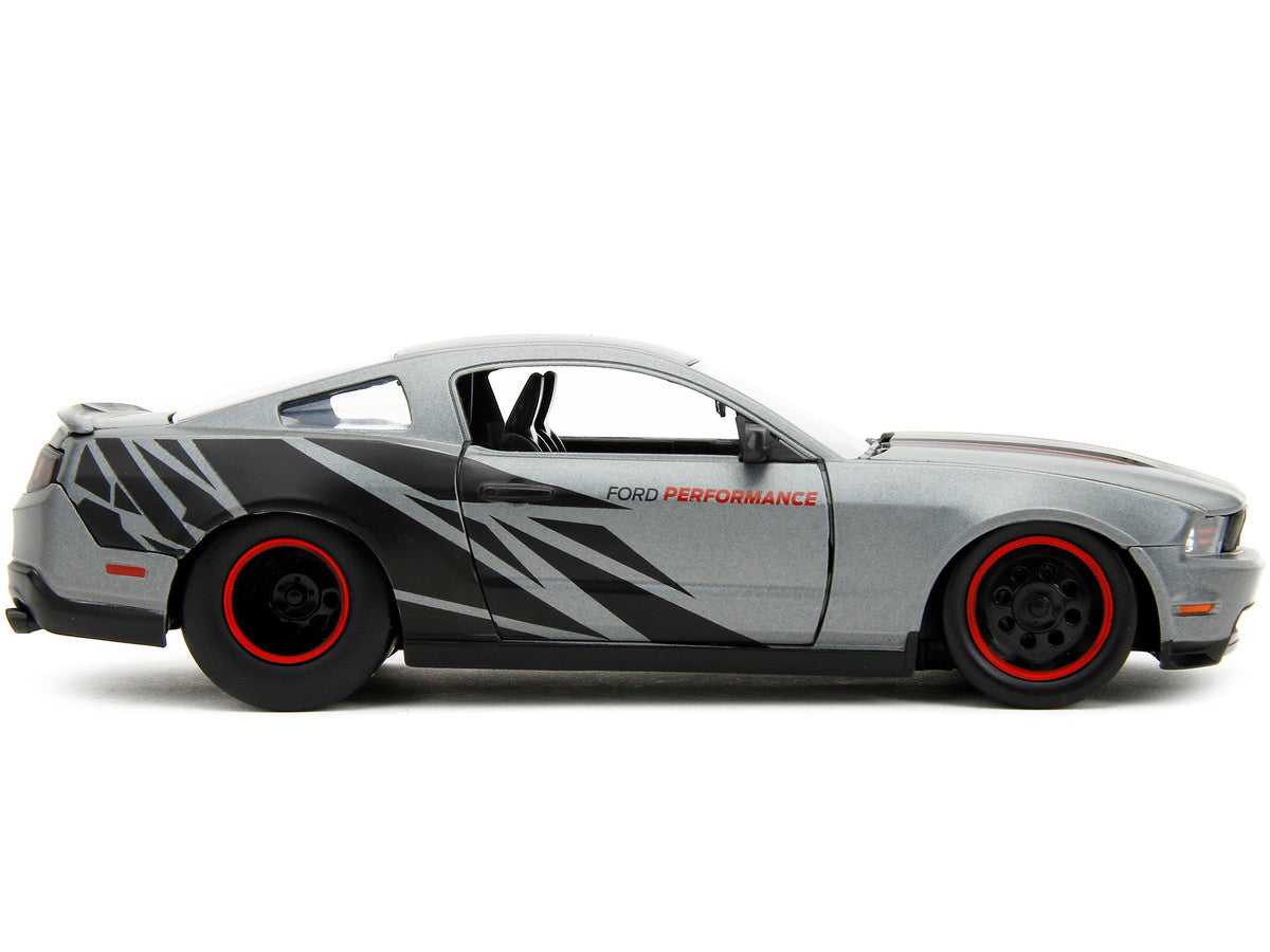 2010 Ford Mustang GT Matt Gray Metallic with Black Graphics and Stripes "Ford Performance" "Bigtime Muscle" Series 1/24 Diecast Model Car by Jada LuxuryLifeWay Online Store