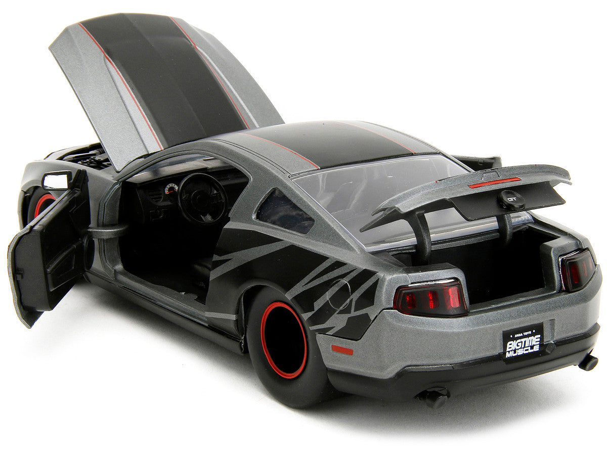 2010 Ford Mustang GT Matt Gray Metallic with Black Graphics and Stripes "Ford Performance" "Bigtime Muscle" Series 1/24 Diecast Model Car by Jada LuxuryLifeWay Online Store