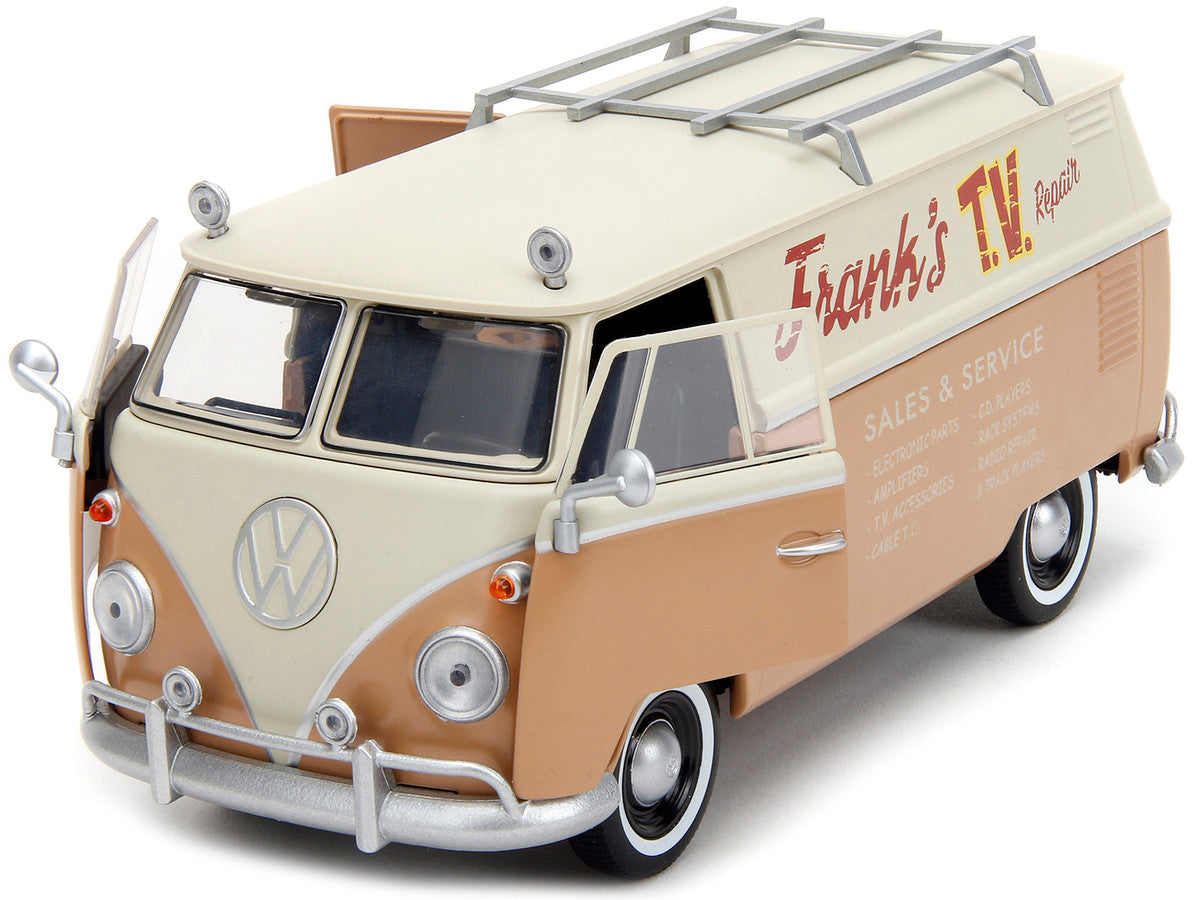 Volkswagen Bus "WheelJack" Tan and Beige "Frank's TV Repair" and Transformers Logo Diecast Statue "Transformers: Rise of the Beasts" (2023) Movie "Hollywood Rides" Series 1/24 Diecast Model Car by Jada LuxuryLifeWay Online Store