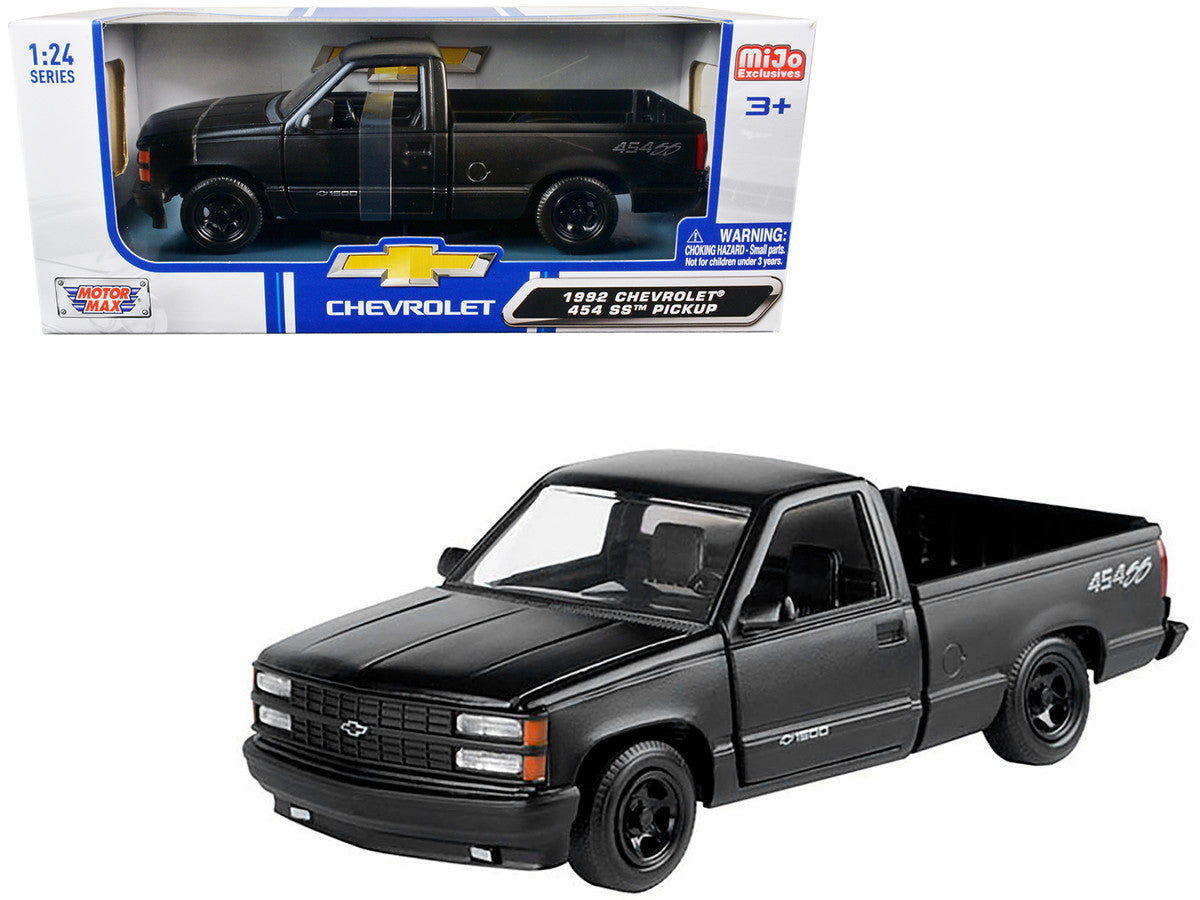1992 Chevrolet 454 SS Pickup Truck Matt Black 1/24 Diecast Model Car by Motormax LuxuryLifeWay Online Store