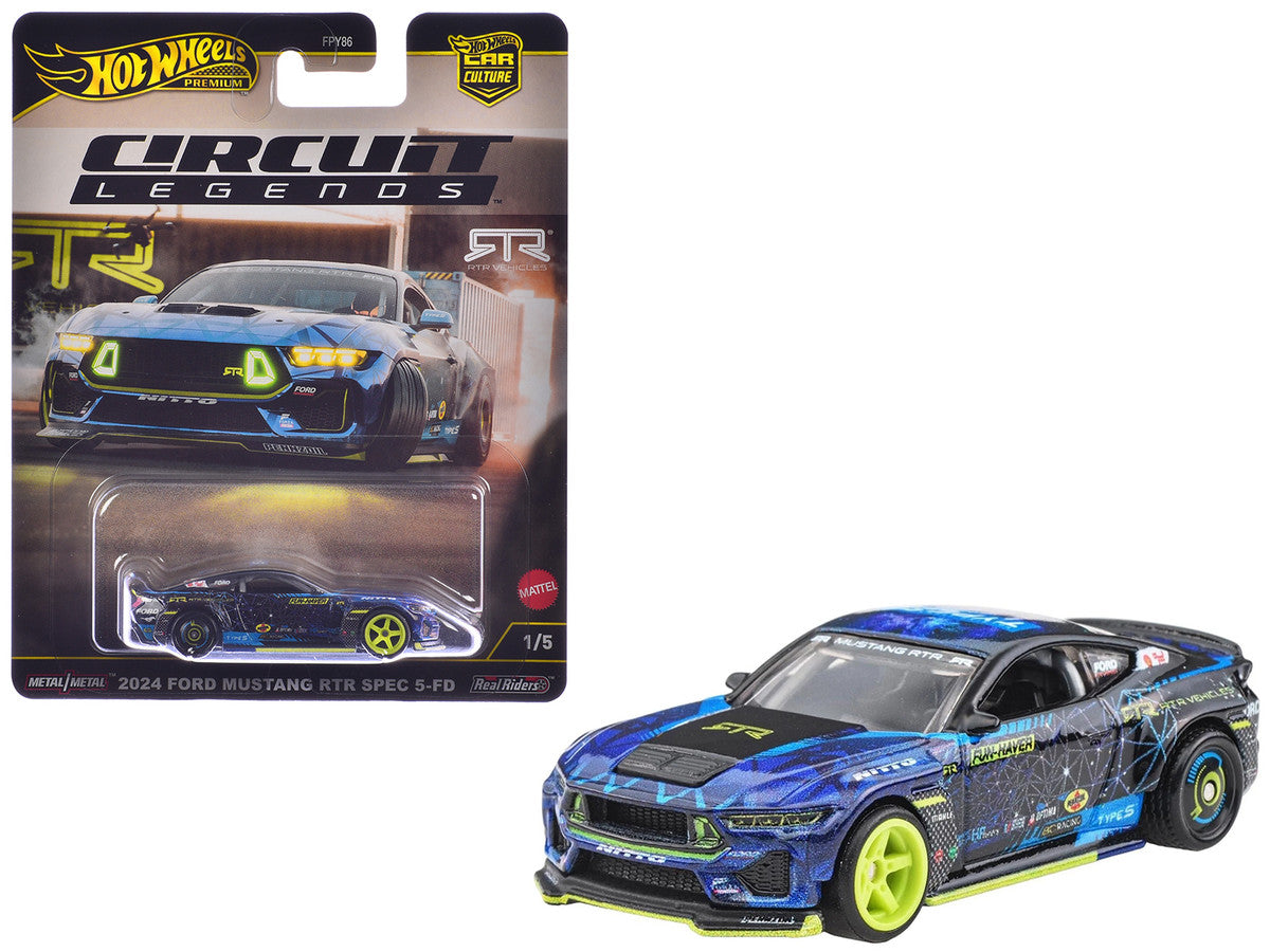 2024 Ford Mustang RTR Spec 5-FD Dark Blue with Graphics "Circuit Legends" Series Diecast Model Car by Hot Wheels LuxuryLifeWay Online Store